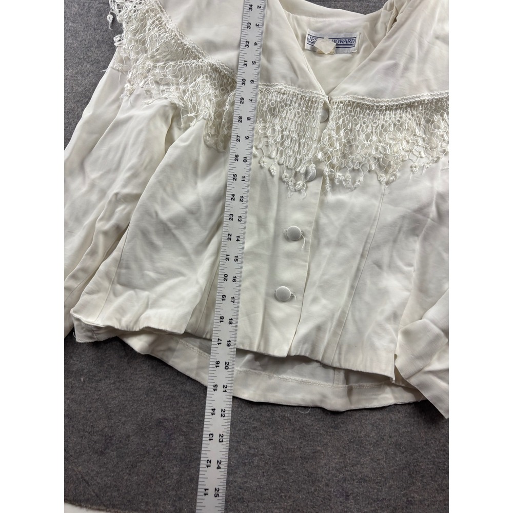 VTG Jessica Howard Crochet Lace Fringe Portrait Collar Jacket Women 14 Prep 80s - Picture 2 of 7